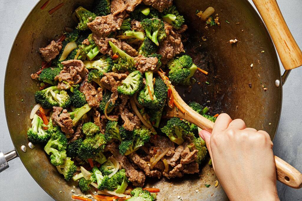 beef and broccoli in a stir-fry