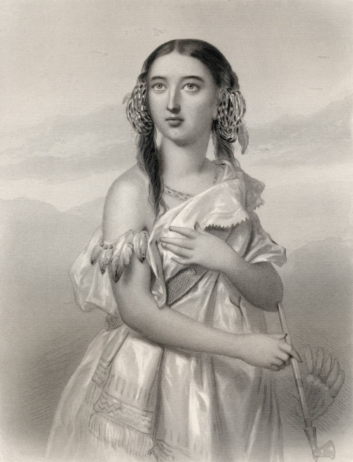 Pocahontas, (Matoaka) 1595-1617. Algonqiuan Indian princess. Engraved by B. Eyles after G Staal. From the book 
