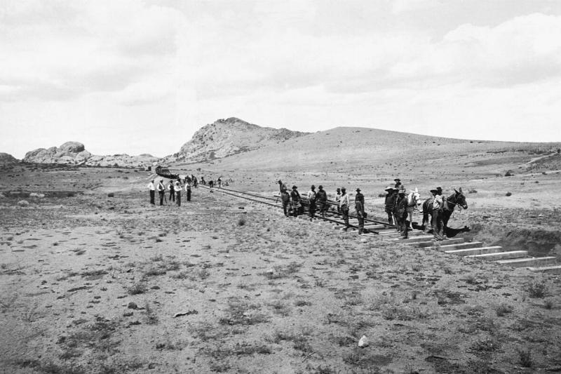 Workers Laying Railroad Tracks in Arizona