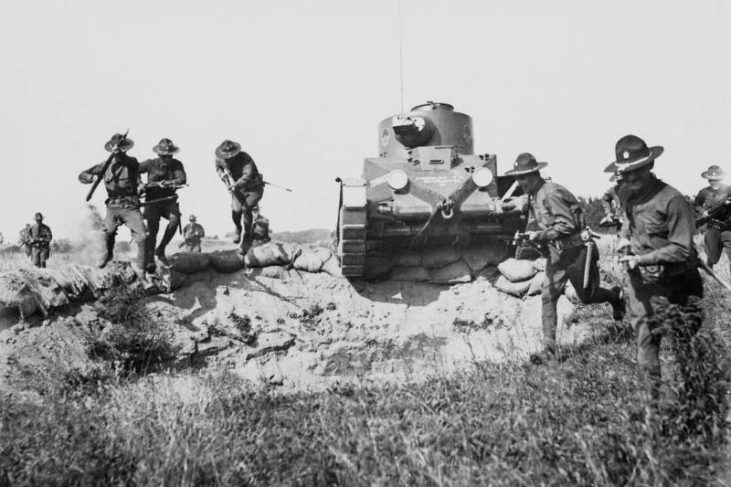 Infantry Running with Tank