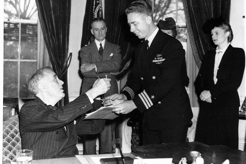 Commander Lawson P. Ramage Receiving Award From FDR