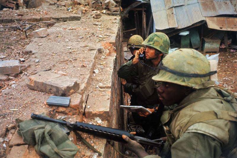 US Marines by Outer Wall of Citadel at Hue