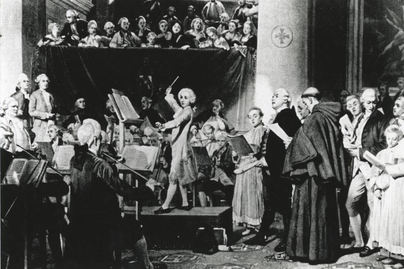 Wolfgang Amadeus Mozart dirigeant un orchestre