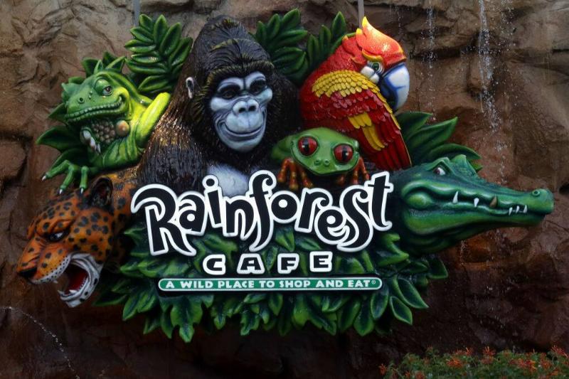 Exterior sign for the Rainforest Cafe