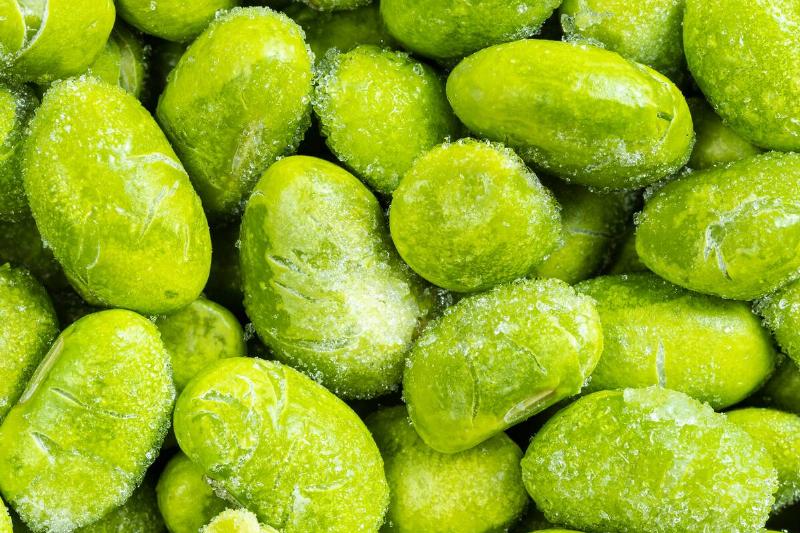 Close-up of frozen edamame