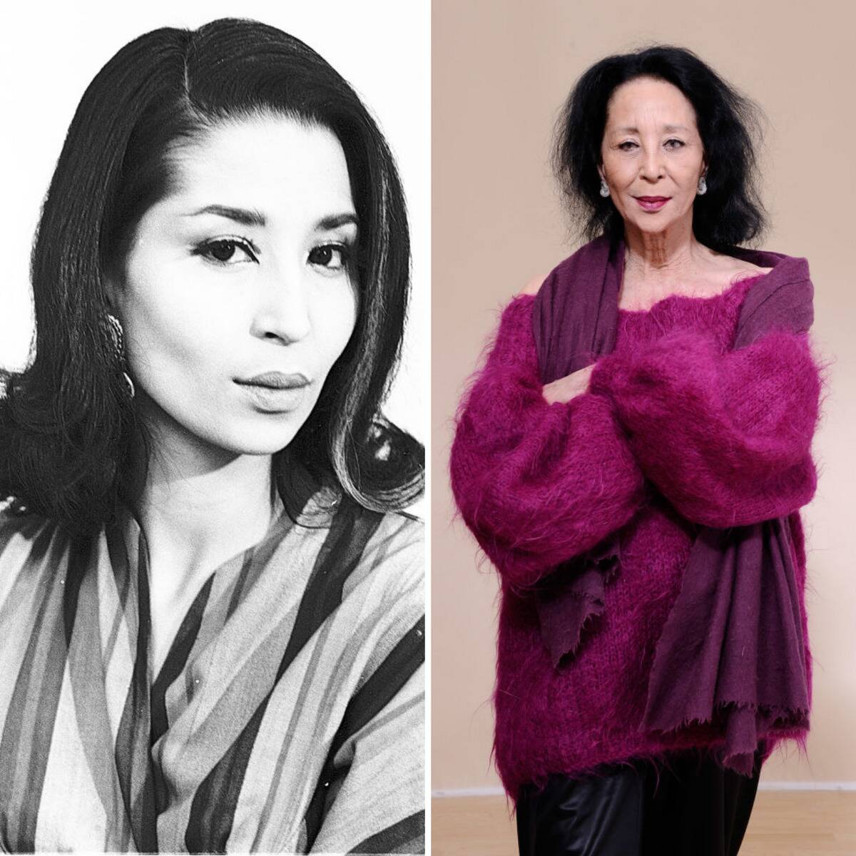 Portrait of China Machado + China Machado standing in front of a beige wall