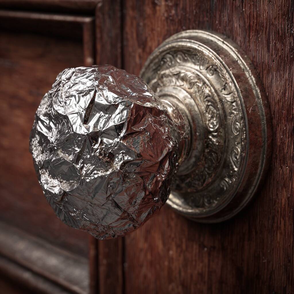 AI rendering of a door knob wrapped in aluminum foil