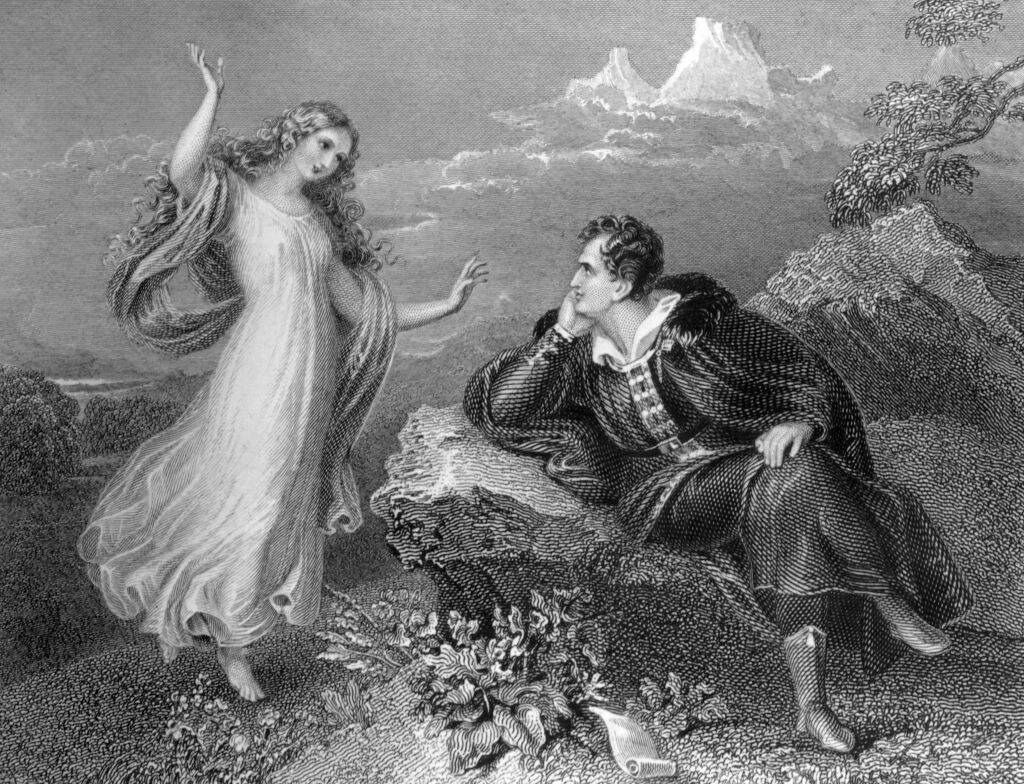 Artwork showing Lord Byron being visited by his muse