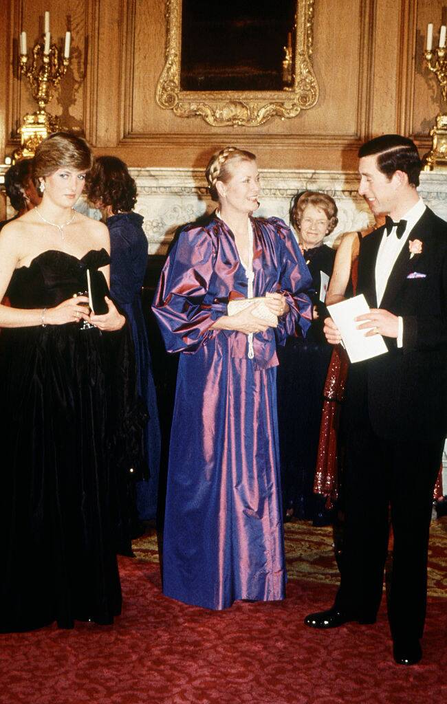 Princess Diana, Grace Kelly and then-Prince Charles standing together