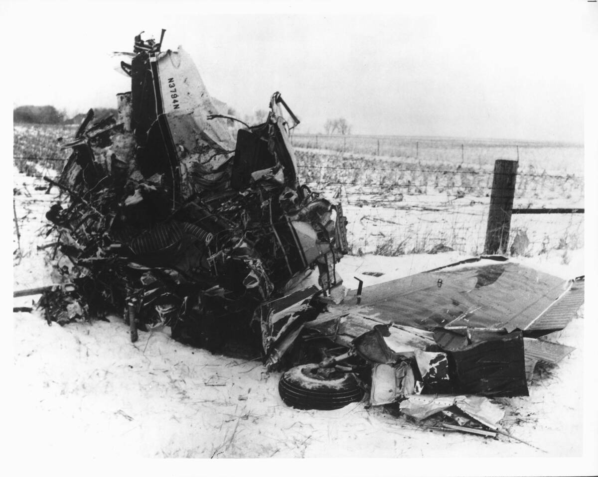 Remains of an aircraft that has crashed into a snowy field