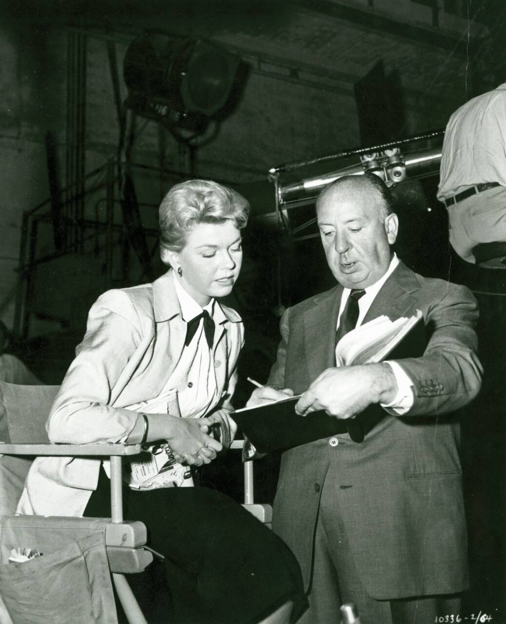 Doris Day and Alfred Hitchcock on the set of 'The Man Who Knew Too Much'