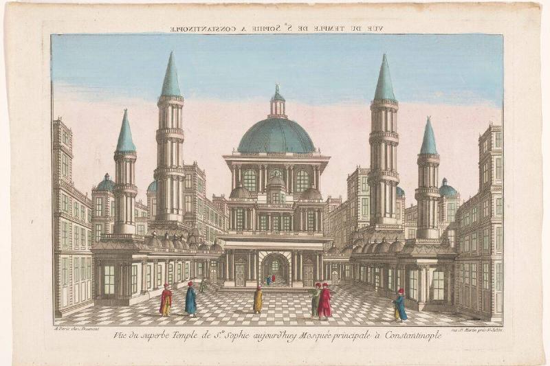 Illustration of people standing in front of the Hagia Sophia