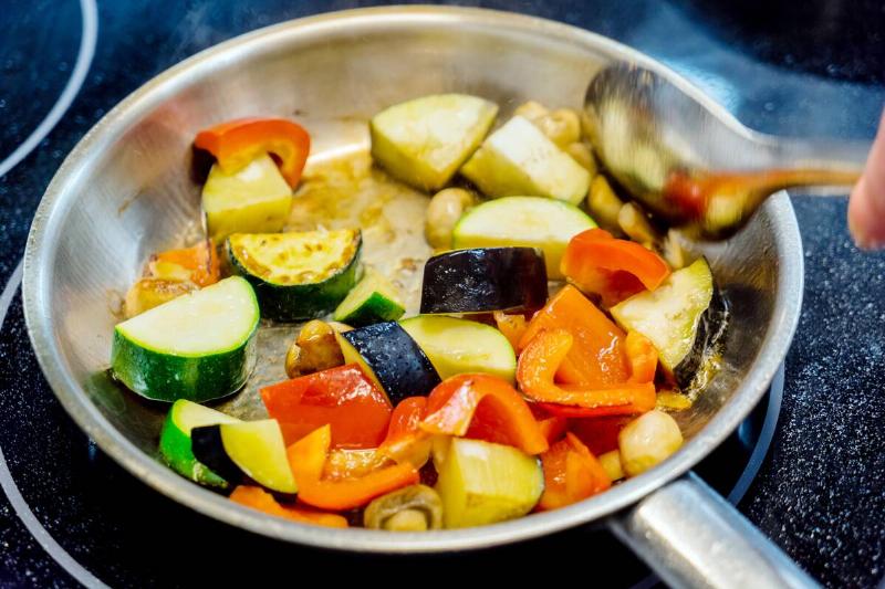 Various vegetables in a frying pan