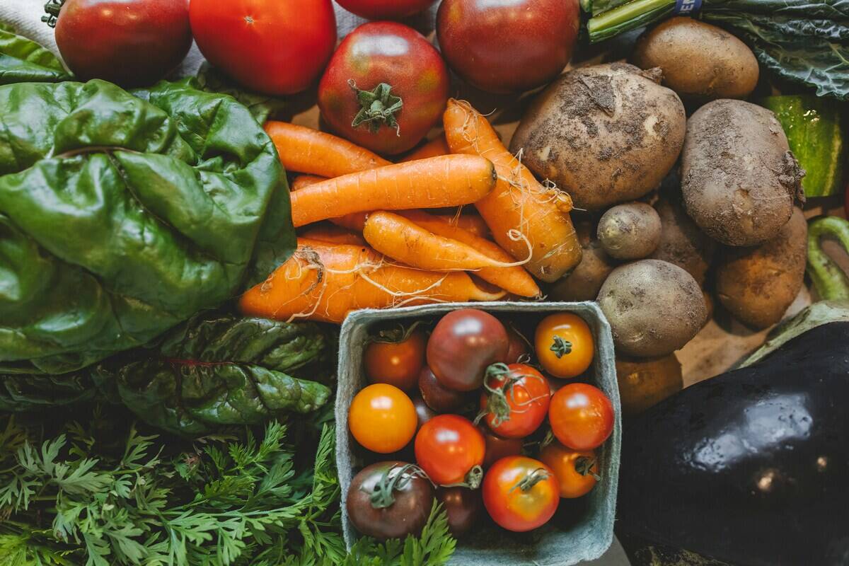 Overhead view of various vegetables