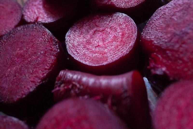 Close-up of cut-up beets