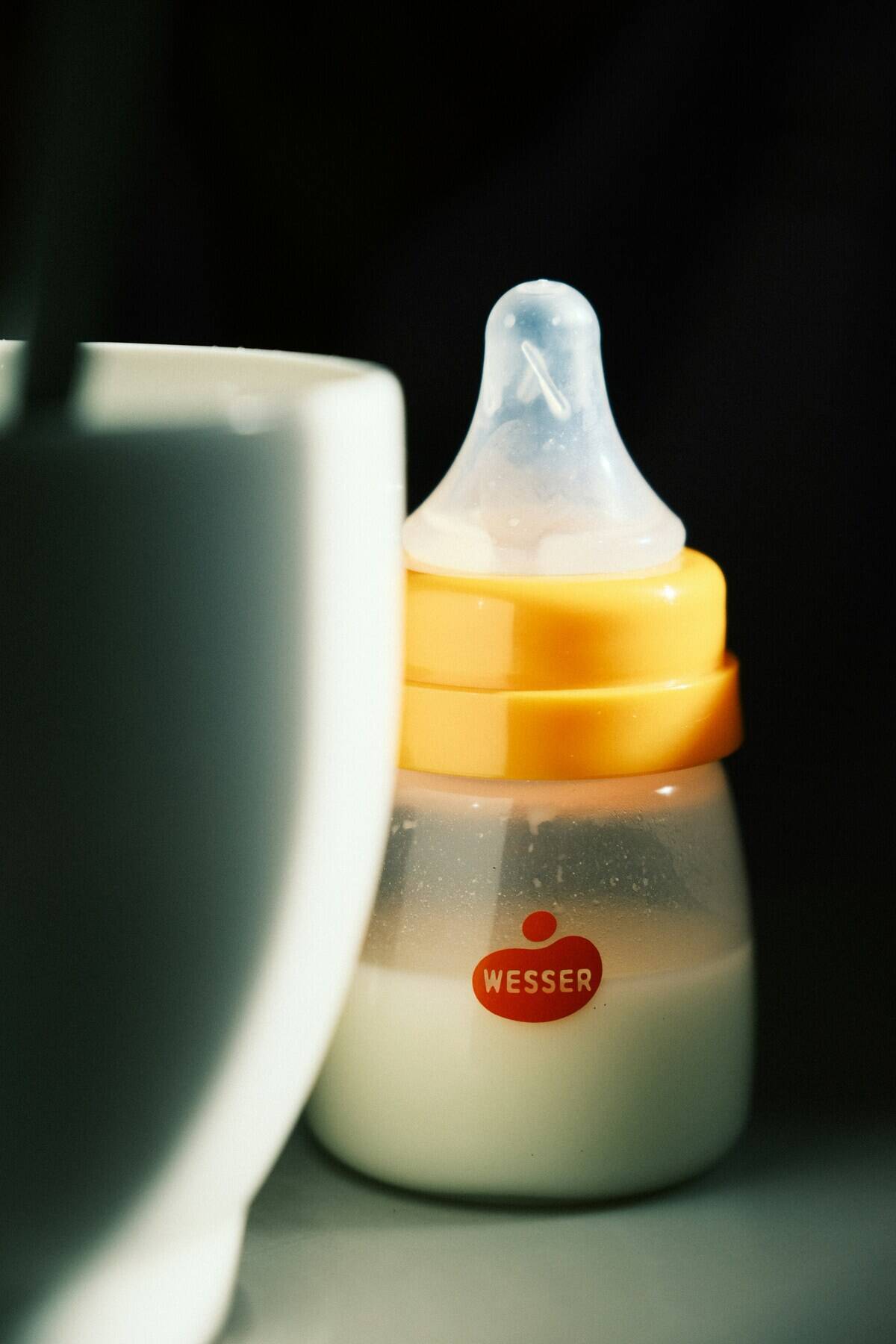 Baby bottle filled with formula