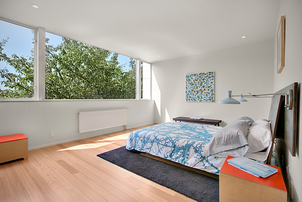 Modern Backyard House – Shed Architecture 7 – large bedroom with big windows and forest view