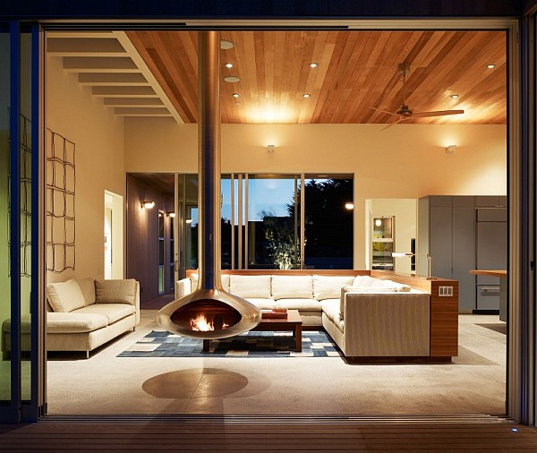 Seadrift Residence 6 – contemporary living room with stylish fireplace