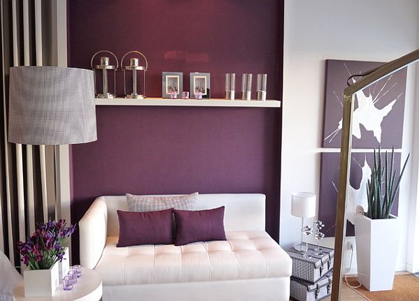 purple and white living area
