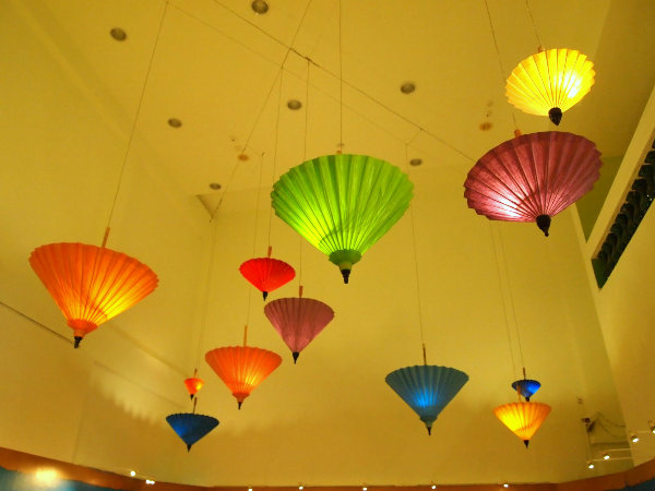umbrella collection hanging from the ceiling