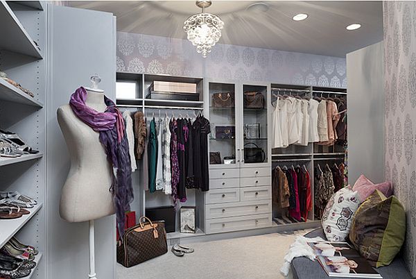 Beautiful walk-in closet with fancy mannequin