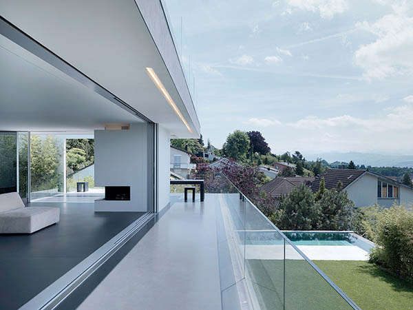 Glass Contemporary Feldbalz House – living room balcony