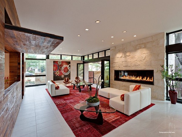 modern living room with fireplace