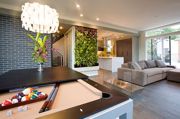 Modern living room with succulent wall art