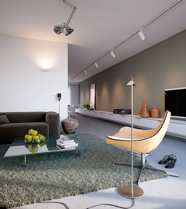 lounge area with gray rug