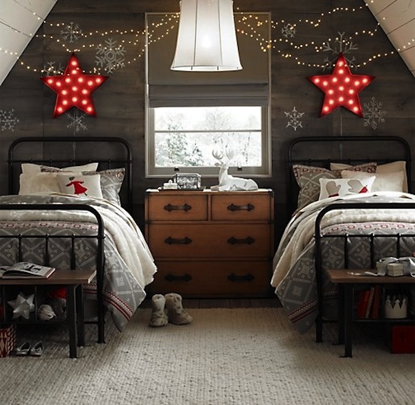 neutral colored Christmas bedroom