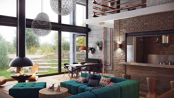 ultra modern living room with an industrial feel