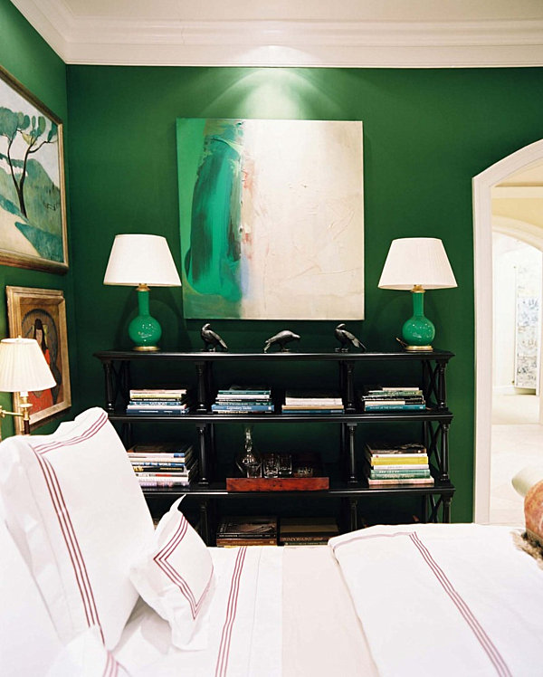 Emerald green bedroom with white accents
