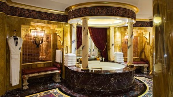 A beautiful Arabian-style bathroom offers plenty of luxury.