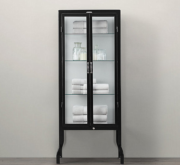 Glass and steel pharmacy cabinet