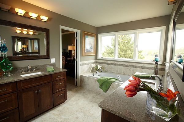 beautiful red flowers in the bathroom