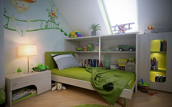 Green themed kids bedroom