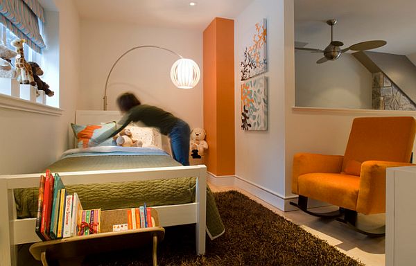 Stunning kids bedroom with green and orange