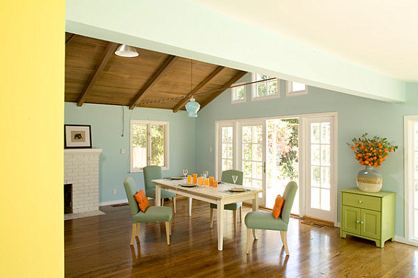 Pastel dining room with bright accents