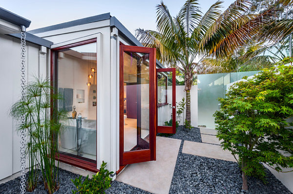 Thoughtful plant selections in a landscaped backyard