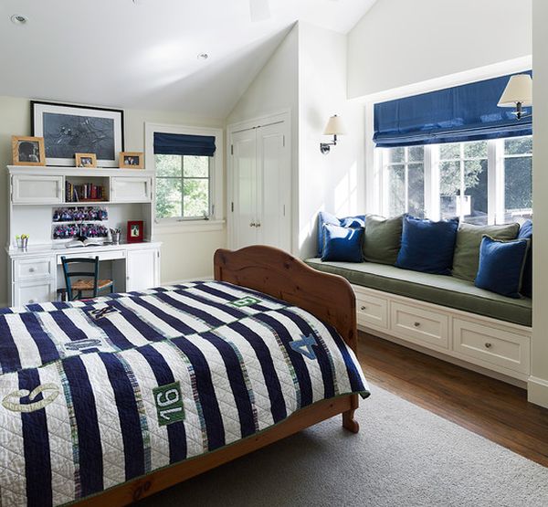 Green, blue and white boys’ bedroom – A refreshing and rare combination!