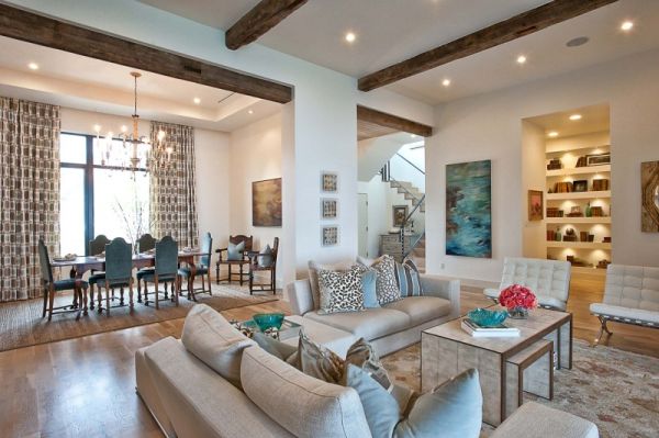 Lovely turquoise accents are woven elegantly throughout the home