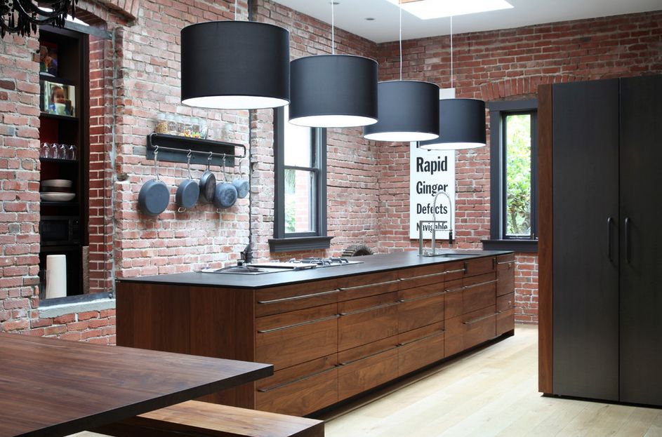 exposed brick walls – kitchen