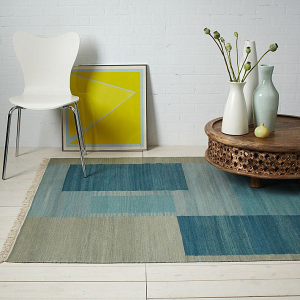 Blue wool dhurrie rug