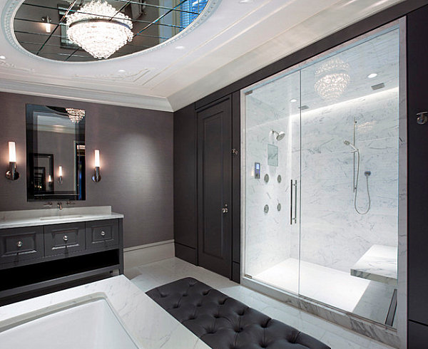Chandelier in a contemporary bathroom