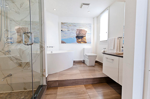 Eye-catching artwork in a modern bathroom