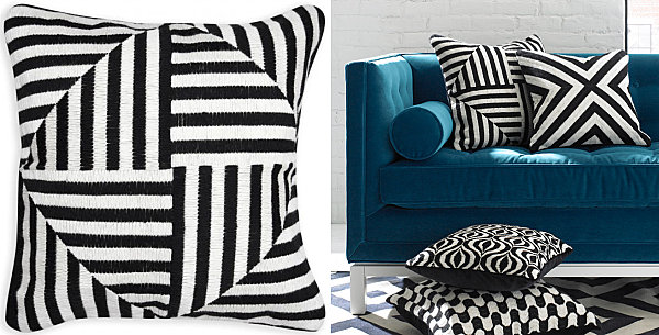 Patchwork pillow with black stripes