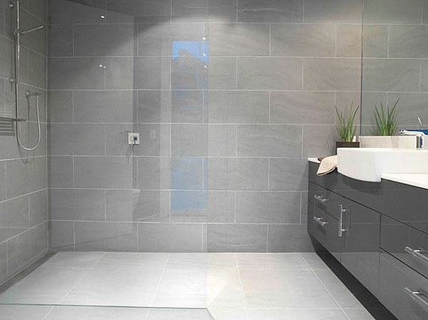 Pop of green in a gray bathroom