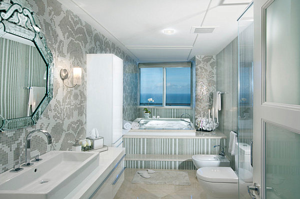 Tile floors in a modern bathroom