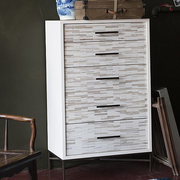 Wooden tiles on a modern dresser