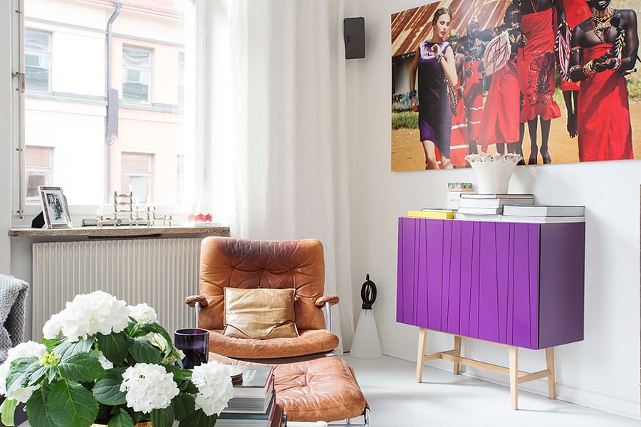 Bold print on the wall adds color to the home